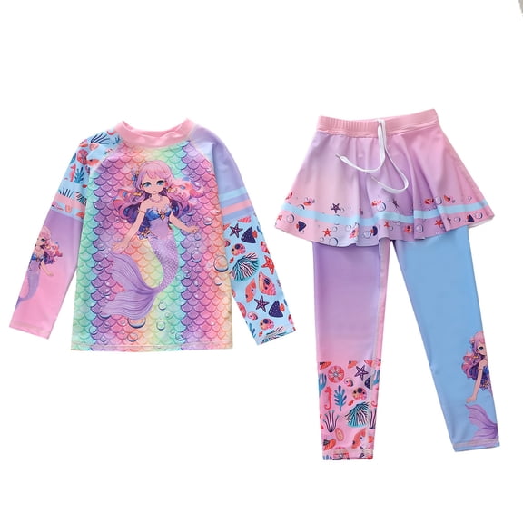 ZXLBBD Girls Swimsuits Cute Cartoon Print Swimsuit UV Protection Quick Drying Two Piece Bathing Suit Stretch for Beach Pool Summer Holiday Vacation Swimwear Size 8 Y-9 Y