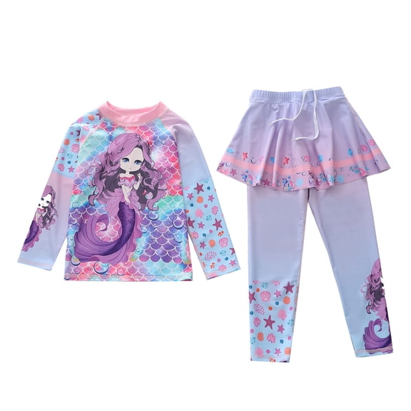 ZXLBBD Girls Swimsuits Cute Cartoon Print Swimsuit UV Protection Quick Drying Two Piece Bathing Suit Stretch for Beach Pool Summer Holiday Vacation Swimwear Size 6 Y-7 Y