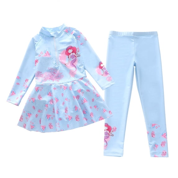 ZXLBBD Girls' Swimwear Long Sleeve Rash Guard with Swim Shorts Sun Protection for Toddler Kids Youth Stretchy Vacation Outfit