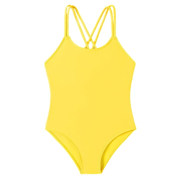ZXLBBD Girls' Swimwear Solid Color Back Cricross One Piece Bathing Suit Upf 50+ Rash Guard Toddler Baby Breathable Vacation Outfit