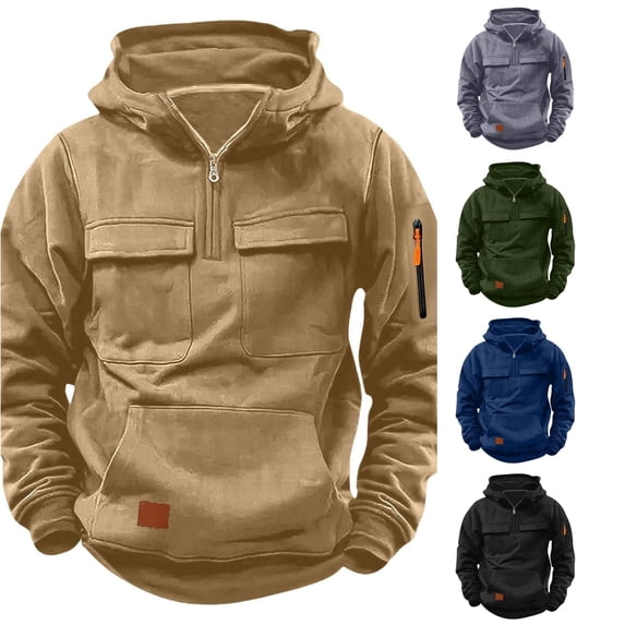 ZXLBBD Hoodies for Boys Long Sleeve Solid Color Distressed Zip Hooded Pullover with Multiple Pockets Cozy Fall Winter School Casual Outdoor,Khaki,Size 15 Y-16 Y