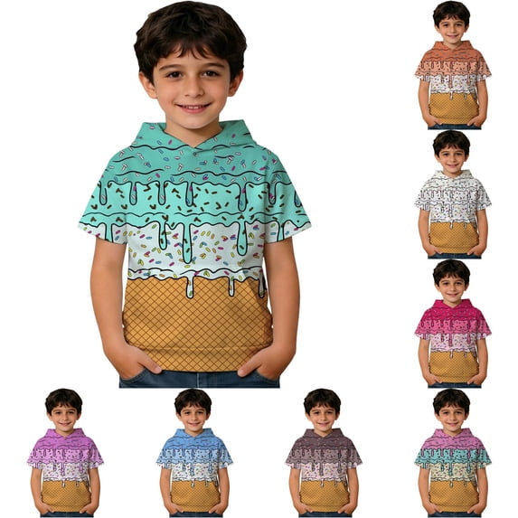 ZXLBBD Hoodies for Boys Toddler Kids Short Sleeve Graphic Hooded Sweatshirt Lightweight Pullover Top with Pocket Fall Casual Outdoor,Mint Green,Size 7 Y-8 Y