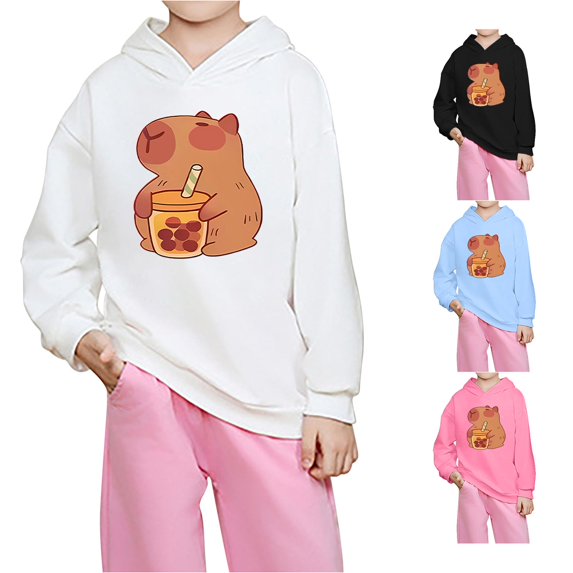 ZXLBBD Hoodies for Girls Long Sleeve Hooded Sweatshirts with Cute Cartoon Print Pullover Top Lightweight Loose Fit Daily Wear Casual Vacation,White,Size 12 M-18 M