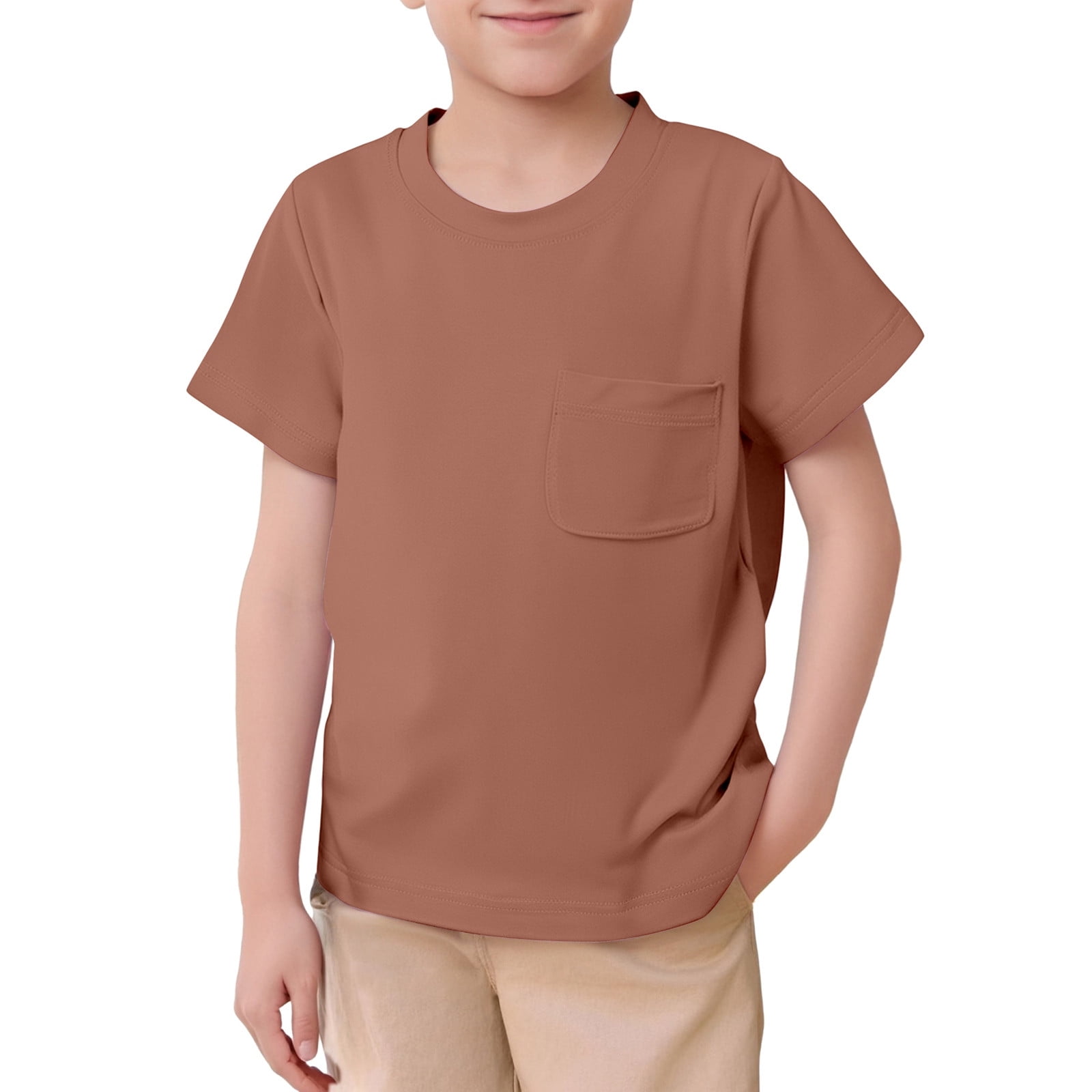 ZXLBBD Kids Boys Girls Short Sleeve Solid Color T Shirts Pocket