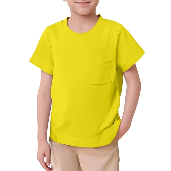 ZXLBBD Kids Boys Girls Short Sleeve Solid Color T Shirts Pocket Tee Crew Neck Loose Basic Shirts for Toddler Youth Stylish Outdoor