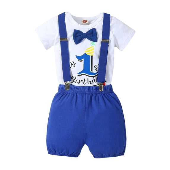 ZXLBBD Kids Boys Outfits Set Colorful Letter Print Baby Short Sleeve Suspenders Romper for Baby First Birthday Summer Outfits