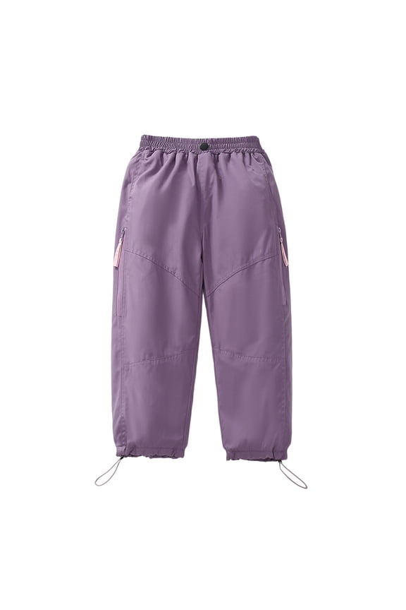 Kids Lined Cargo Pants Winter Softshell Elastic Waist Windproof Casual Joggers Trousers for Girls Boys Versatile Outdoor