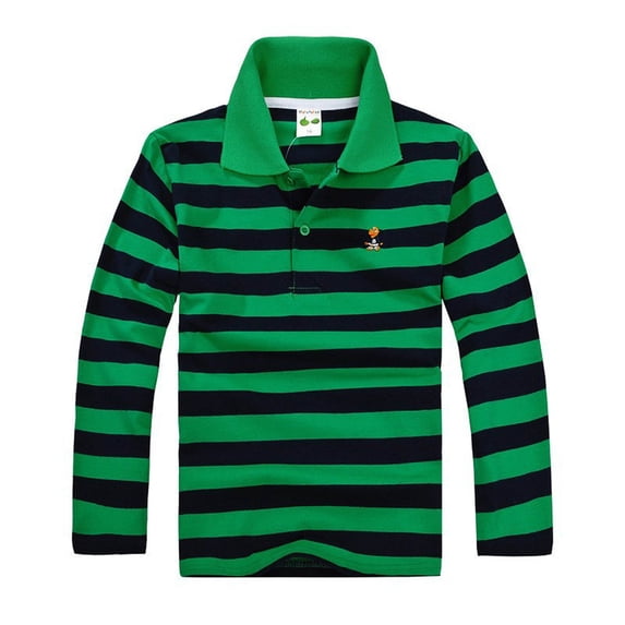 ZXLBBD Kids Striped Long Sleeve Polo Shirts for Big Boys Collared Striped Printed Button Closure Tees Top Comfortable Casual Daily Wear