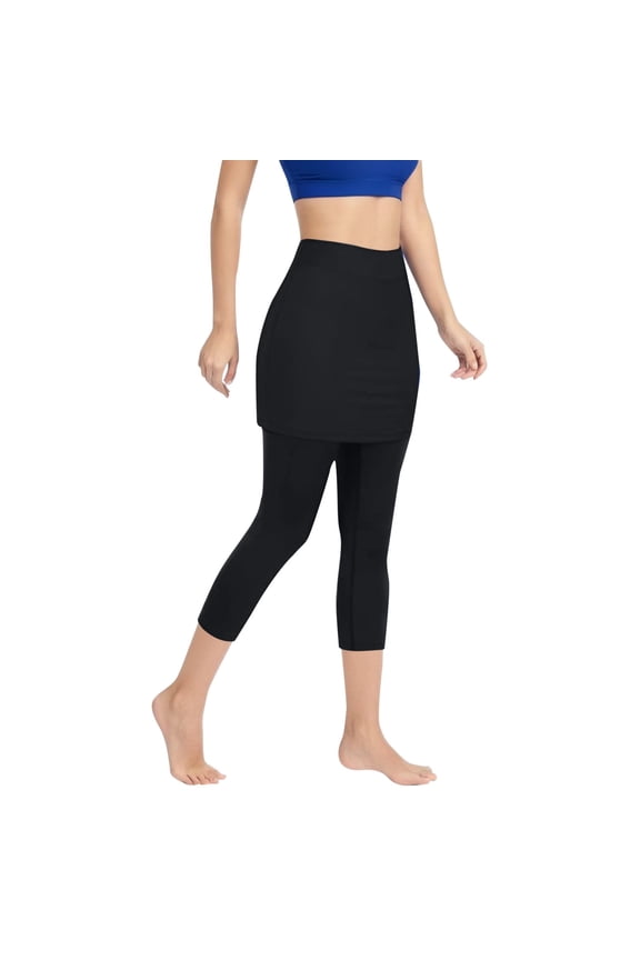 Leggings Pockets Tennis Capris Sports Active Skirted Women Yoga Legging Skirts Elastic Yoga Pants Casual Outdoor Cozy Daily Wear