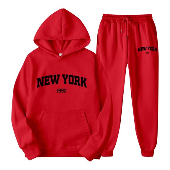 ZXLBBD Letter Print Hoodie and Sweatpants Set for Couples New York Theme Wear Stylish Tracksuit with Casual Outdoor Comfort Daily Wear
