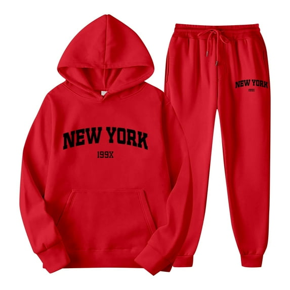 ZXLBBD Letter Print Hoodie and Sweatpants Set for Couples New York Theme Wear Stylish Tracksuit with Casual Outdoor Relaxed Fit Daily Wear