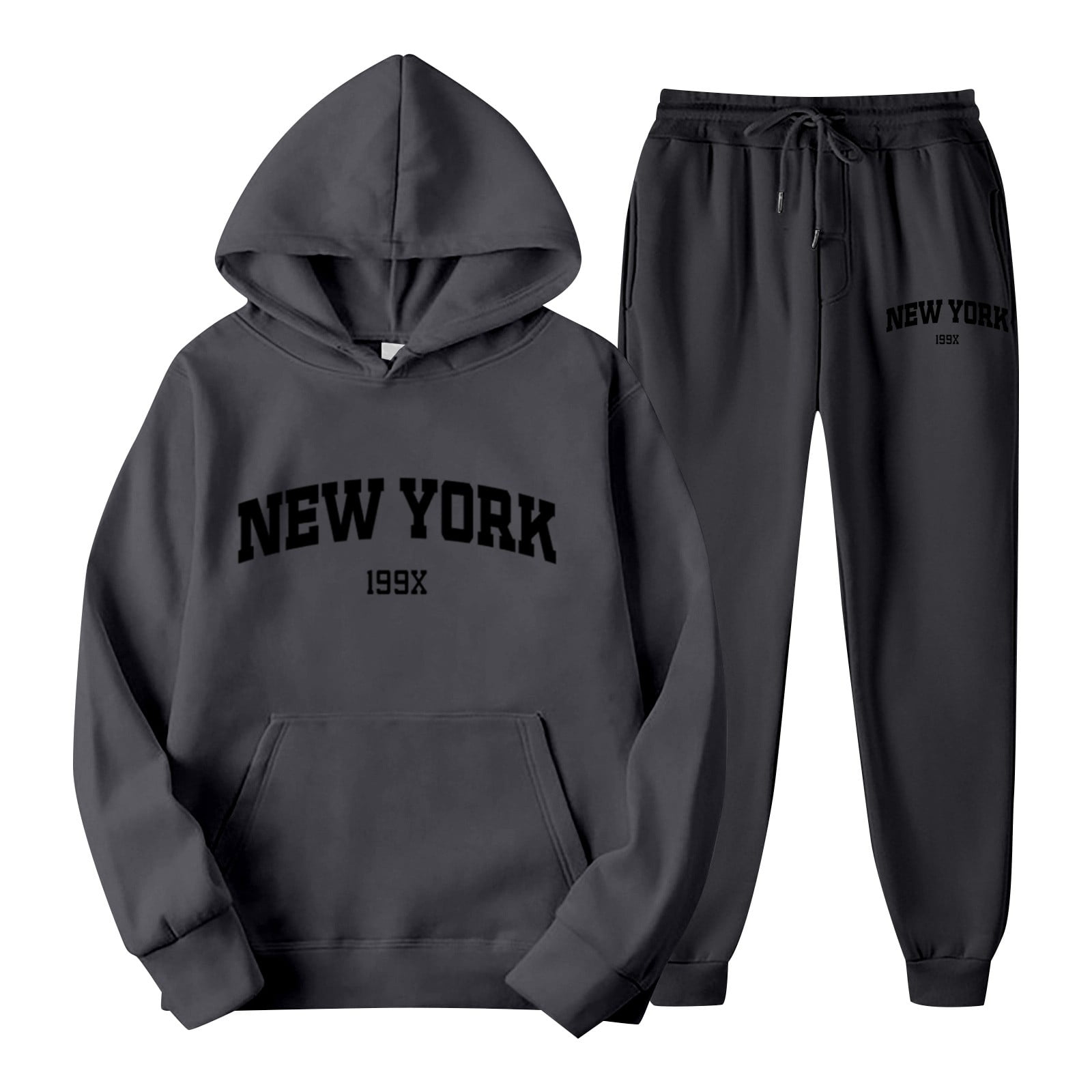 ZXLBBD Letter Print Hoodie and Sweatpants Set for Couples New York