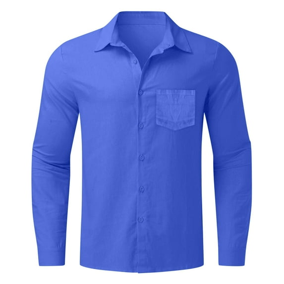 ZXLBBD Male Summer Linen Solid Color Plus Size Shirt Mens Turn Down Long Sleeve Shirt Casual Outdoor Cozy Daily Wear