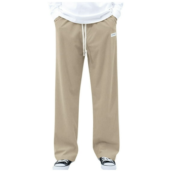 ZXLBBD Men Solid Color Drawstring Waistband Corduroy Wide Leg Pants Business Trend Pants Casual Outdoor Relaxed Fit Daily Wear