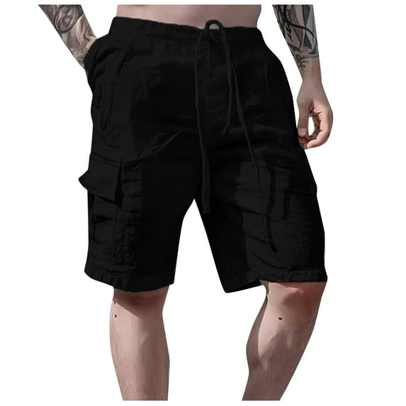 ZXLBBD Men Spring Summer Pant All Solid Color Painting Plus Size Trouser Fashion Beach Pockets Short Casual Outdoor Versatile Daily Wear
