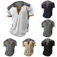 thumbnail image 1 of ZXLBBD Men T Shirts Patchwork Color Retro 4 Button Open Placket Short Sleeved Vintage Shirt Comfort Loose Fashion Clothes Casual Outdoor Tshirts,White,2XL, 1 of 3