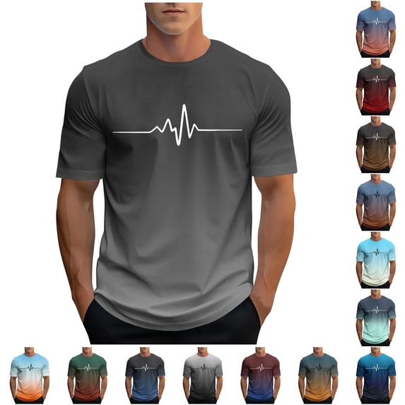 ZXLBBD Men T Shirts Short Sleeve Gradient Color Print Tee Shirt Crew Neck Soft Breathable Daily Wear Comfortable Fit Top Summer Outdoor Tshirt,F,M