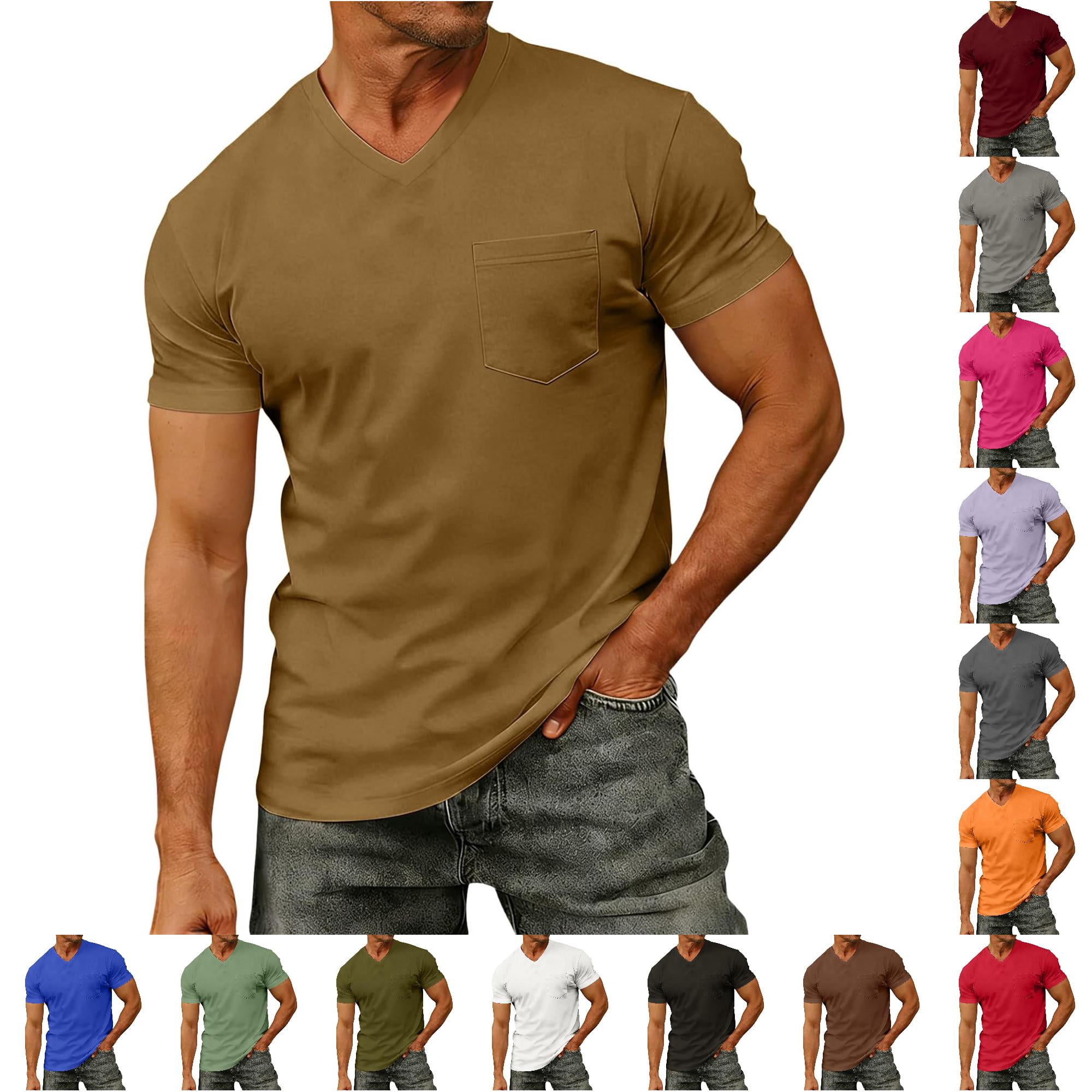 トップ まとめ ZXLBBD T Shirts for Man Short Sleeve V Neck Solid Color