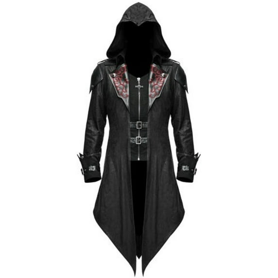 ZXLBBD Men Tailcoat Jacket Goth Steampunk Uniform Hoodie Party Outwear Long Sleeve Coat Casual Outdoor Cozy Daily Wear