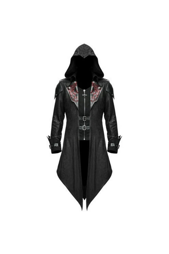 Men Tailcoat Jacket Goth Steampunk Uniform Hoodie Party Outwear Long Sleeve Coat Casual Outdoor Cozy Daily Wear
