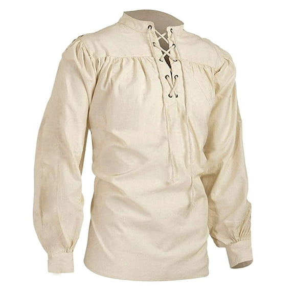 ZXLBBD Men Tops Fashion Color Shirt Men Bandage Long Sleeve Medie Shirt Gothic Man Blouse Casual Outdoor Versatile Daily Wear