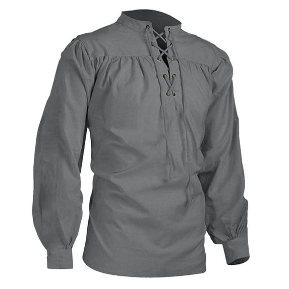 ZXLBBD Men Tops Fashion Color Shirt Men Bandage Long Sleeve Medie Shirt Gothic Man Blouse Casual Outdoor Versatile Daily Wear