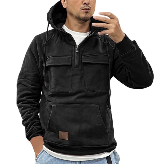ZXLBBD Men's Fall Winter Hooded Youth Hoodie Men's Tooling Solid Color Hoodie Coat Casual Outdoor Versatile Daily Wear