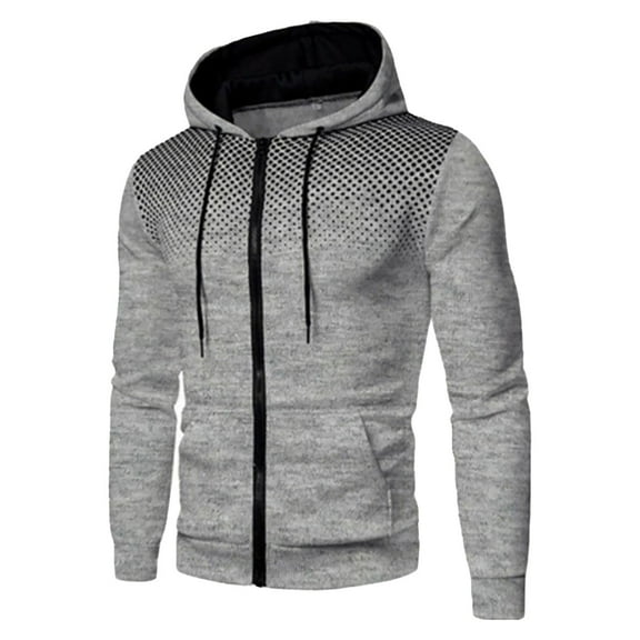 ZXLBBD Men's Fall Winter Leisure Warm Coat Sports Active Polka Dot Zipper Pocket Hooded Warm Pocket Sweater Top Casual Outdoor Cozy Daily Wear