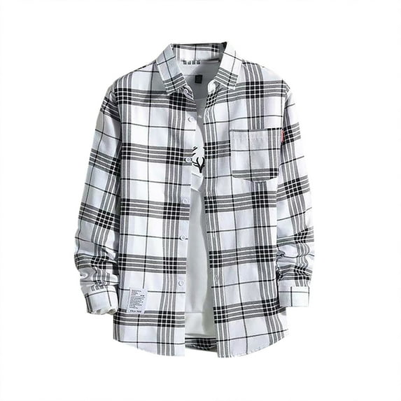 ZXLBBD Men's Printed Shirt Fall Winter Long Sleeve Single Lapel Plaid Shirt Casual Outdoor Loose Fit Daily Wear