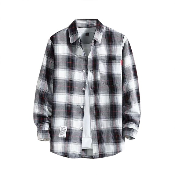 ZXLBBD Men's Printed Shirt Fall Winter Long Sleeve Single Lapel Plaid Shirt Casual Outdoor Versatile Daily Wear