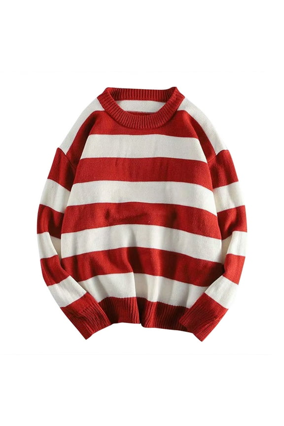 Men's Stripe Rip Sweater Long Sleeve Round Neck Sweater Blouse Casual Outdoor Cozy Daily Wear