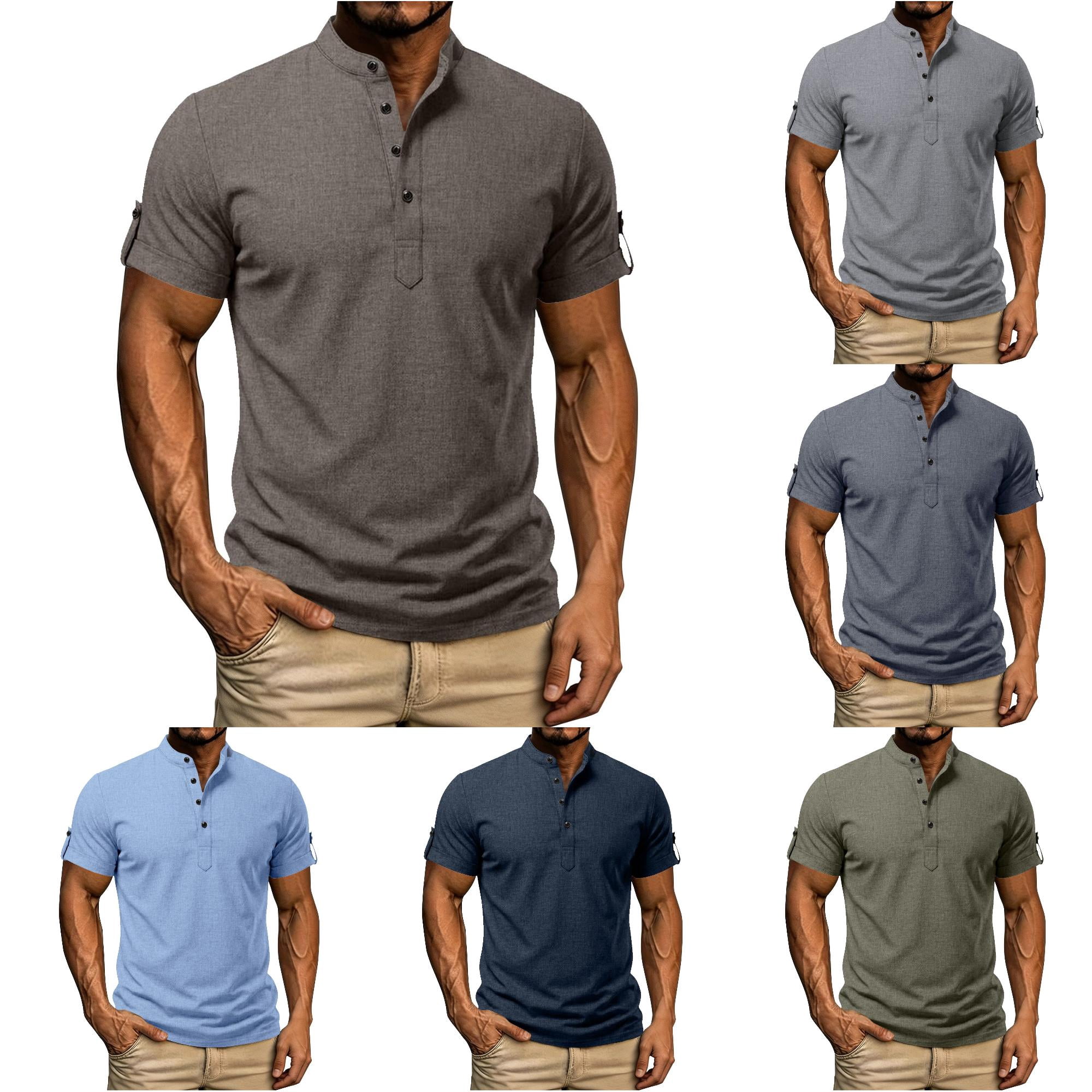 シャツ ZXLBBD Mens T Shirts Half Button Henley Shirts Short Sleeved Solid