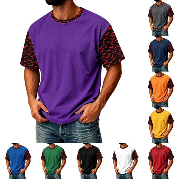 ZXLBBD Men's T-Shirts Halloween Ribbed Pumpkin Graphic Tee Short Sleeve Crew Neck T Shirt Party Daily Versatile T-Shirts for Man Dailywear,Purple,L