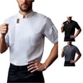 thumbnail image 1 of ZXLBBD Men's T-Shirts Short Sleeve Chef Jacket Solid Color Stand Collar Breathable Kitchen Uniform with Pocket for Work Casual Summer Tshirts,White,4XL, 1 of 7