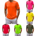 thumbnail image 1 of ZXLBBD Men's T-Shirts Short Sleeve Lightweight Workout Shirts for Summer Sporty Running Hiking Solid Color T-Shirts for Man Dailywear,Orange,5XL, 1 of 4