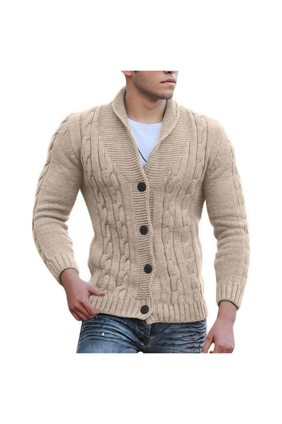Mens Cable Knit Cardigan Sweater Shawl Fit Long Sleeve Cardigans Casual Outdoor Versatile Daily Wear