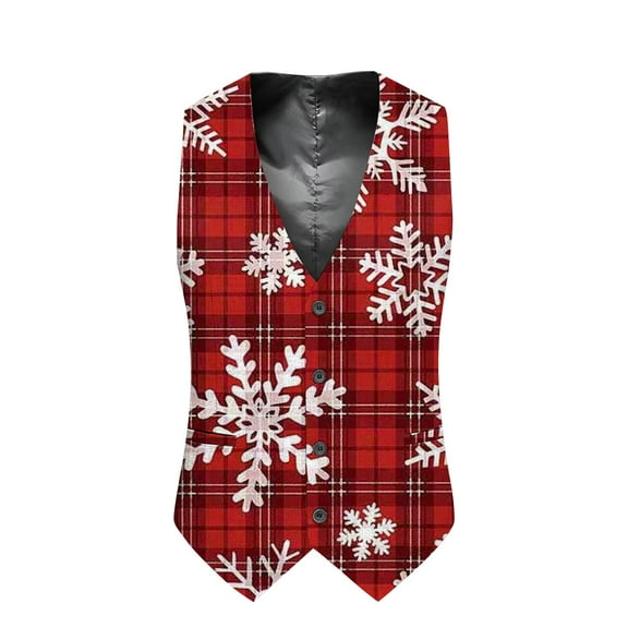 ZXLBBD Mens Christmas Printed Pocket Buttons Sleeveless V Neck Vest Jacket Suit Vest Casual Outdoor Cozy Daily Wear