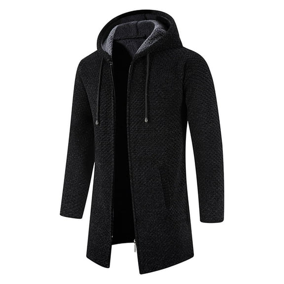 ZXLBBD Mens Fall Winter Solid Color Hooded Zipper Warm Cardigan Knitted Coat Casual Outdoor Versatile Daily Wear