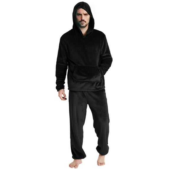 ZXLBBD Mens Fashion Leisure Soft Home Solid Color Shirt and Pants Pajama Set Home Service Two Piece Set Long Warm Hoodie Pyjamas