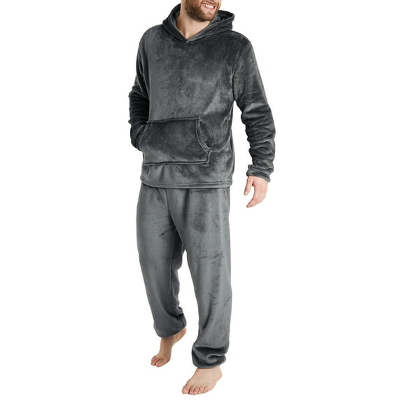 ZXLBBD Mens Fashion Leisure Soft Home Solid Color Shirt and Pants Pajama Set Home Service Two Piece Set Long Warm Hoodie Pyjamas