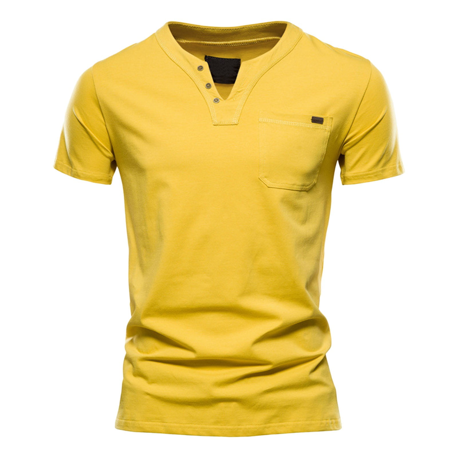 トップス onn ZXLBBD Mens Fashion Solid Color Cotton V Neck Pocket Button Short