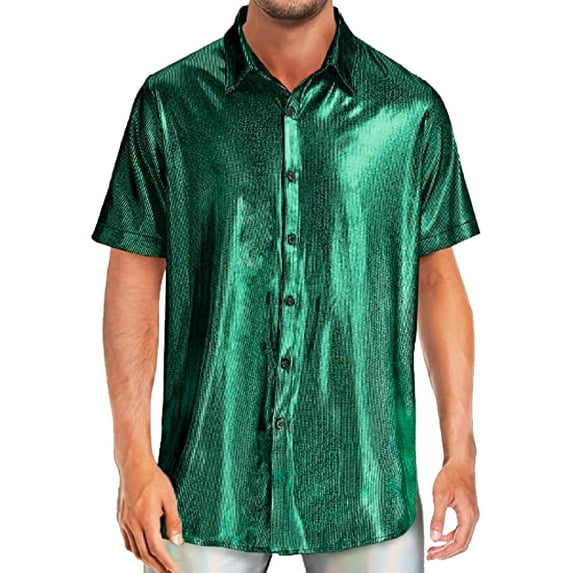 ZXLBBD Mens Sequin Short Sleeved Shirt Slim Fashion T Shirt Hipster Mens Bright Shirt Nightclub Base Shirt Casual Outdoor Versatile Daily Wear