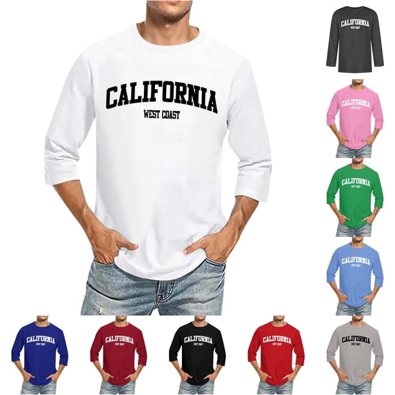 ZXLBBD Mens T Shirts 3/4 Sleeve Letter Print Classic Fit T-Shirt Crew Neck Vintage Loose Soft Graphic Tee T Shirts for Man Dailywear,White,3XL