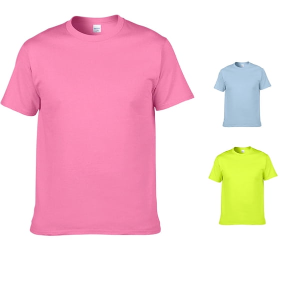 ZXLBBD Mens T Shirts Classic Fit Short Sleeve Cotton Solid Color Basic Tee Top Crew Neck Loose Summer T-Shirts for Man Dailywear,Pink,2XL