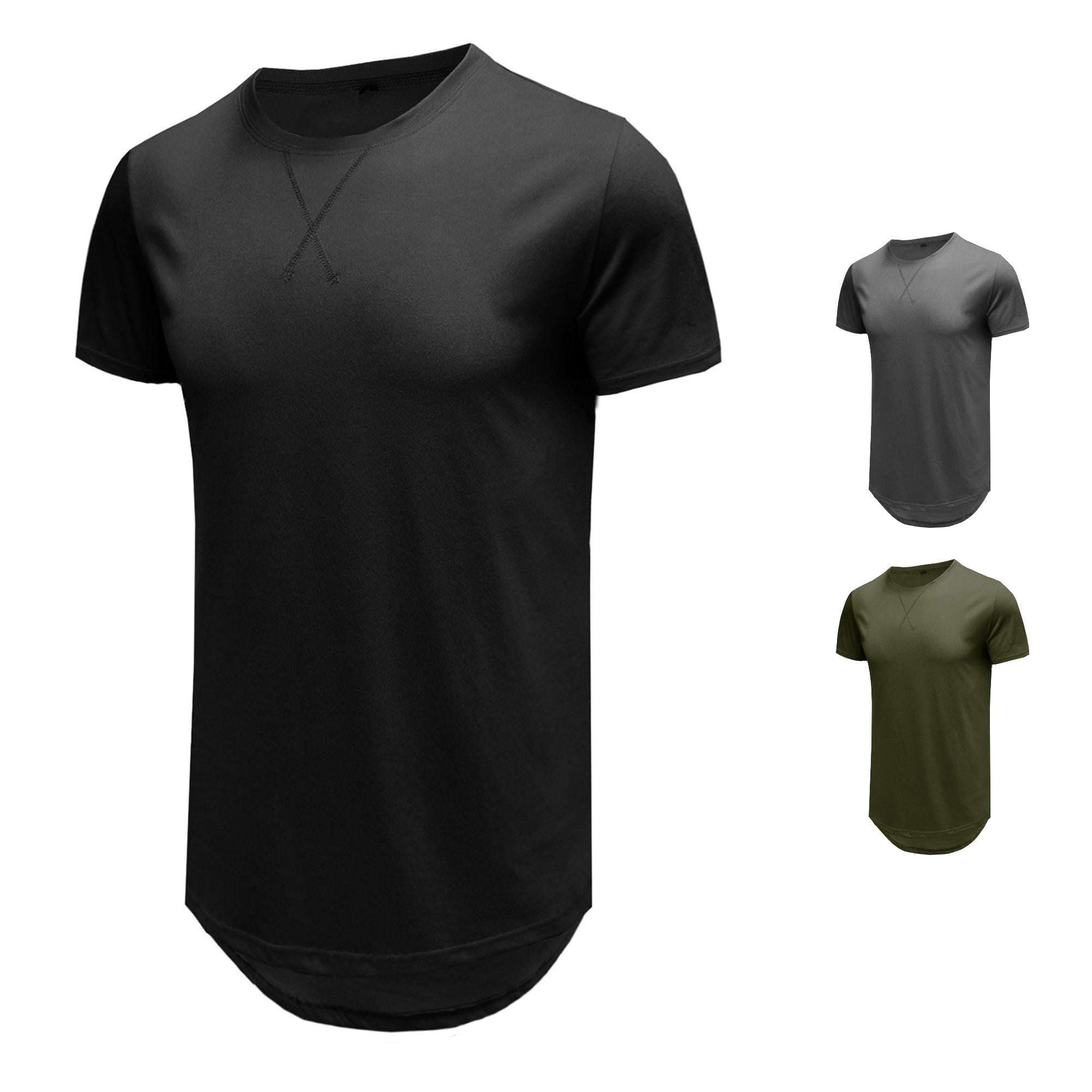 ZXLBBD T Shirts for Man Curved Hem Crew Neck Short Sleeve Solid
