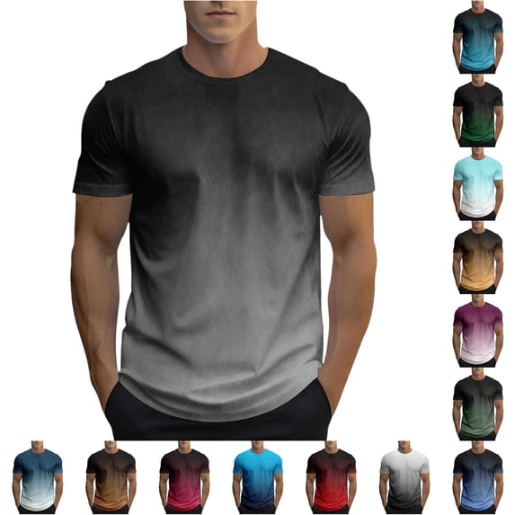 ZXLBBD Mens T-Shirts Gradient Color Crew Neck Workout Shirts Athletic Performance Comfort Fit Short Sleeve Tee for Gym Training Casual Summer Tshirt,Grey,3XL
