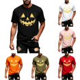 thumbnail image 1 of ZXLBBD Mens T-Shirts Halloween Pumpkin Theme Printed Short Sleeve Graphic Tee Crew Neck Loose Soft Party T-Shirts for Man Dailywear,Black,L, 1 of 5