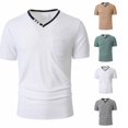 thumbnail image 1 of ZXLBBD Mens T-Shirts Henley V Neck Short Sleeve Workout Shirts Solid Color Slim Fit Lightweight Athletic T-Shirts for Man Dailywear,Black,M, 1 of 7