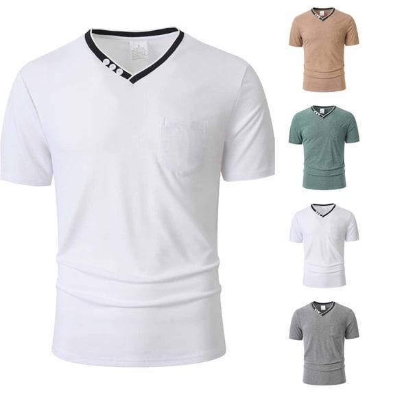 ZXLBBD Mens T-Shirts Henley V Neck Short Sleeve Workout Shirts Solid Color Slim Fit Lightweight Athletic T-Shirts for Man Dailywear,Black,M