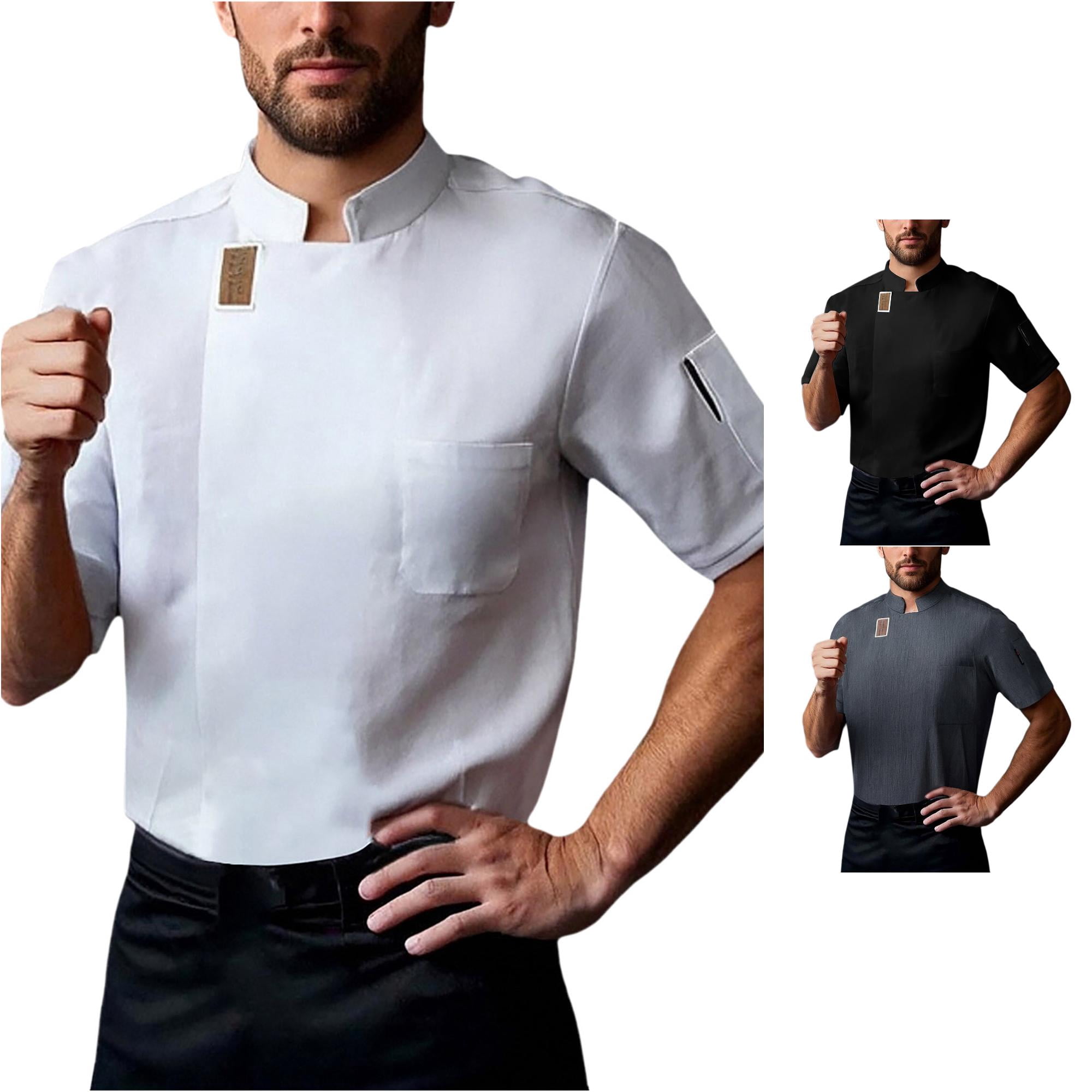 ジャケット ZXLBBD Mens T Shirts Short Sleeve Chef Jacket Solid Color Stand
